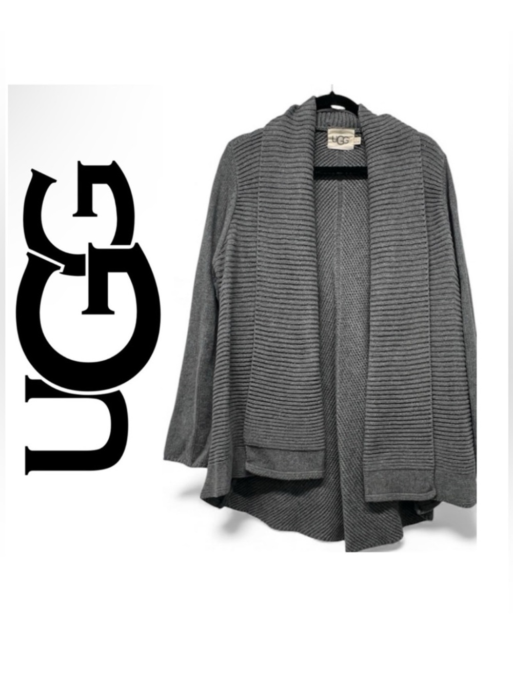 UGG Cashmere Cotton Blend Angled Shawl Collar Cardigan Sweater L